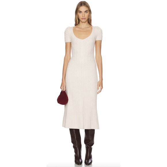 FREE PEOPLE Madsen Midi Dress in Oatmilk Size Large - Picture 4 of 13